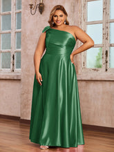 Robes Longues en Satin à Une Epaule avec Poches Emeraude