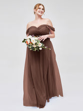 Hors De l'Épaule Col En Cœur Tulle Robe Chocolat