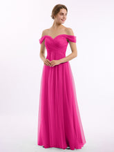Hors De l'Épaule Col En Cœur Tulle Robe Fuchsia