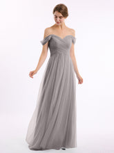 Hors De l'Épaule Col En Cœur Tulle Robe Argent