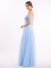 Hors De l'Épaule Col En Cœur Tulle Robe Bleu Ciel