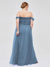 Hors De l'Épaule Col En Cœur Tulle Robe Bleu de Schiste Grande Taille