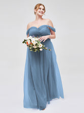 Hors De l'Épaule Col En Cœur Tulle Robe Bleu de Schiste Grande Taille