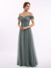 Hors De l'Épaule Col En Cœur Tulle Robe Gris Acier