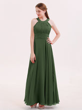 Robe Demoiselle d'honneur Col en Licou Dos Nu Mousseline Olive Verte