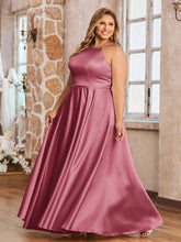 A-ligne Robes Maxi à Licou en Satin avec Poches Cannelle Rose Grande Taille