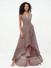 Robes Asymétriques à Licou en Mousseline à Col en V Profond Dusk