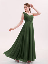 Une Epaule Mousseline Longue Robe Demoiselle d'honneur Olive Verte