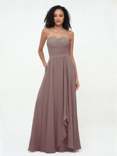 Robes Longues en Mousseline à Col en Cœur sans Bretelles Dusk