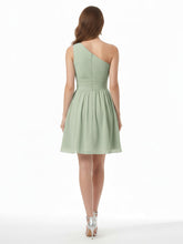 Une Épaule Mini Court Mousseline Robes Sauge Poudrée