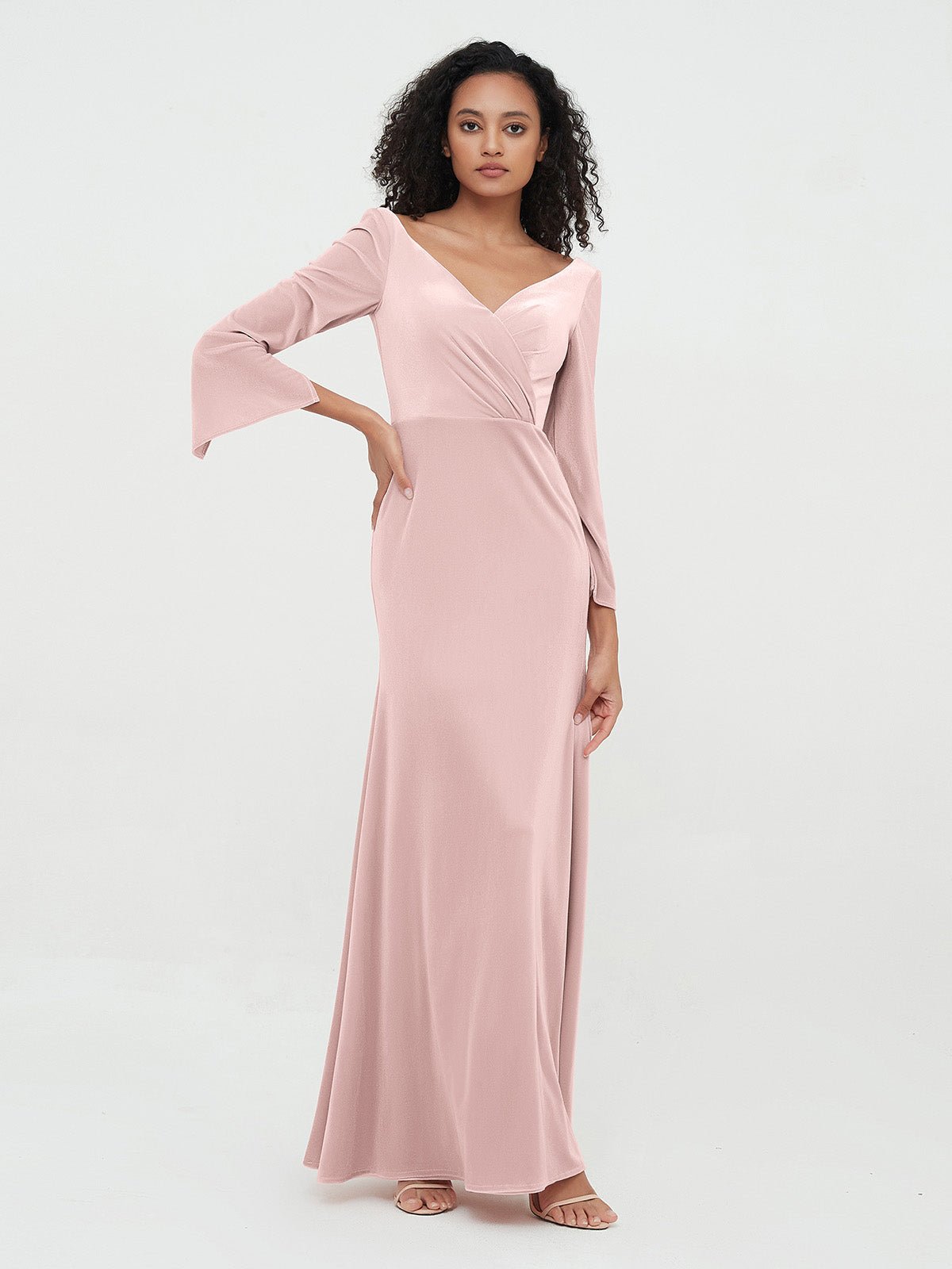 Robe manche fashion longue rose