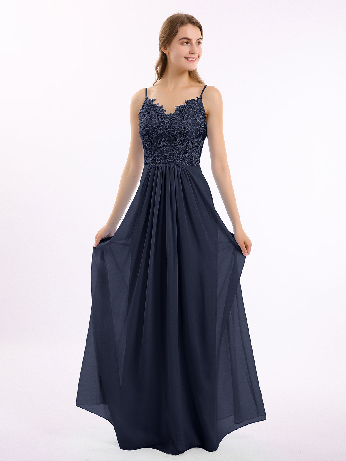 Robe Spaghetti Bretelle Dentelle et Mousseline Corail Grande Taille