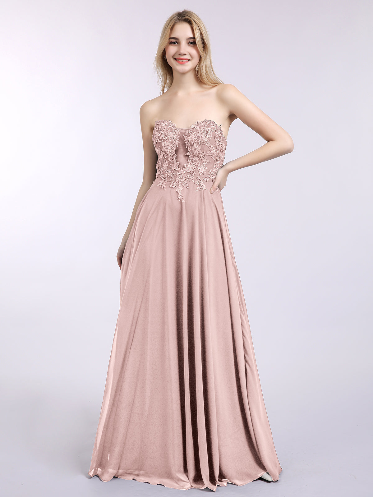 Sans Bretelles Empire Mousseline Robes Avec Cœur Rose Poudré
