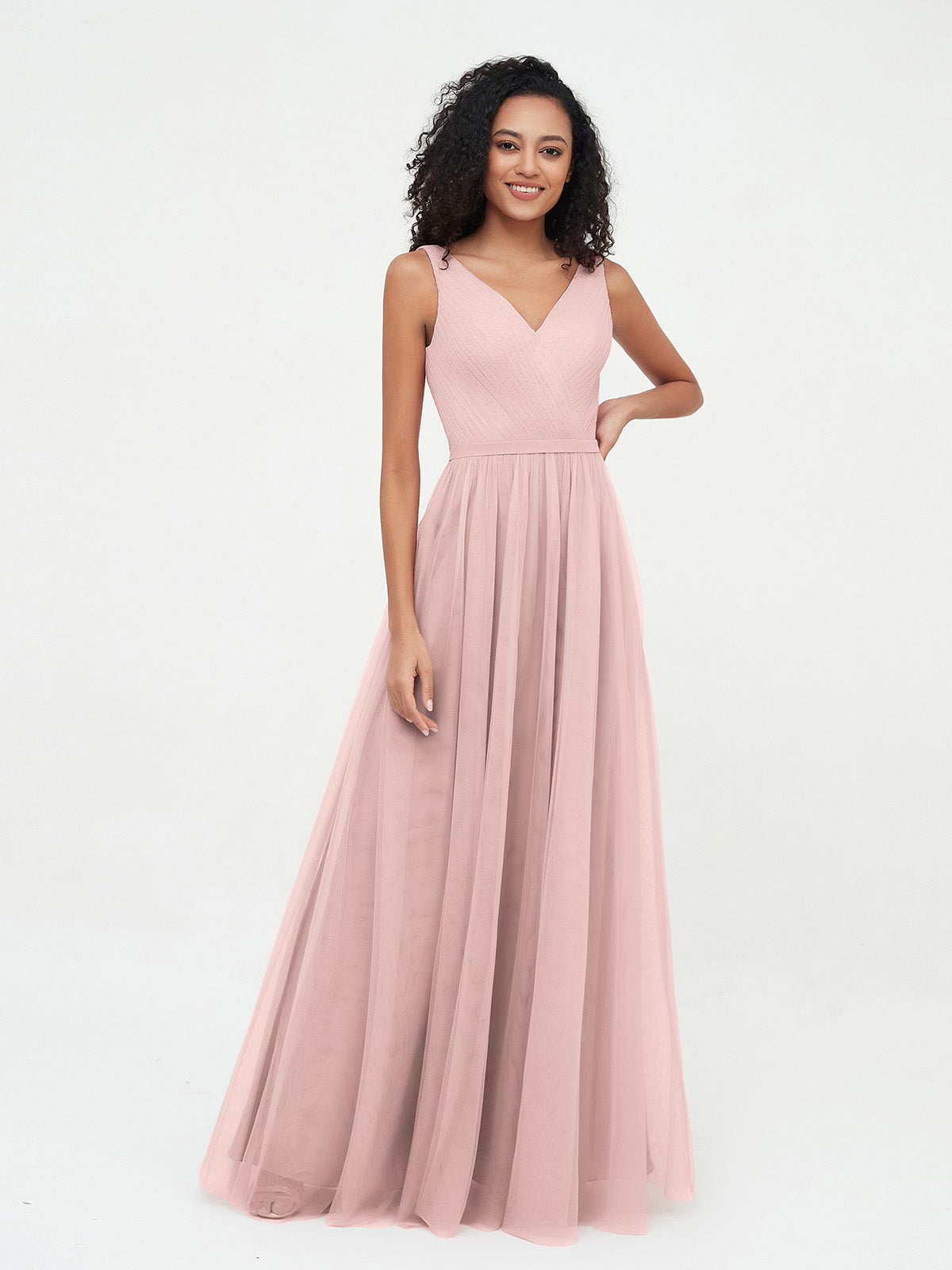 Robes Princesse de Pleine Longueur en Tulle avec Décolleté en V