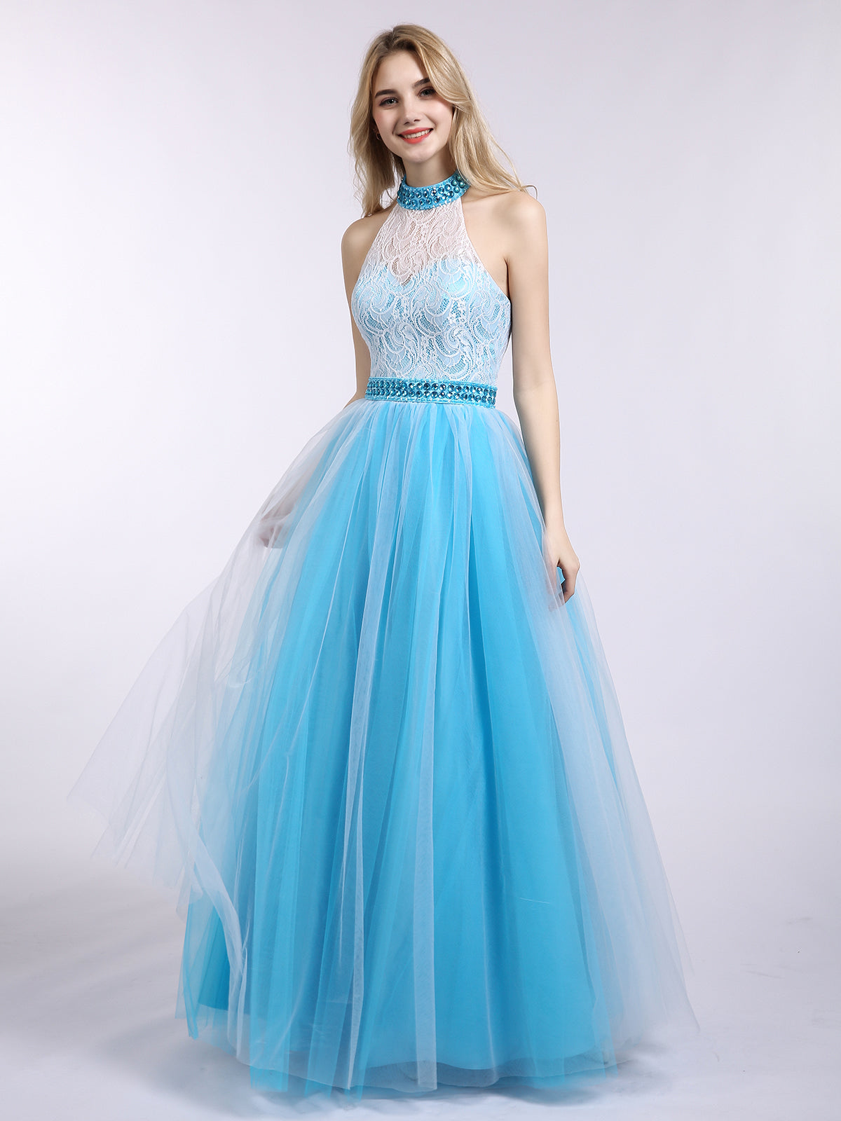 Illusion Col Montant Dentelle Et Tulle Robe Ivoire | BABARONI – BABARONI FR