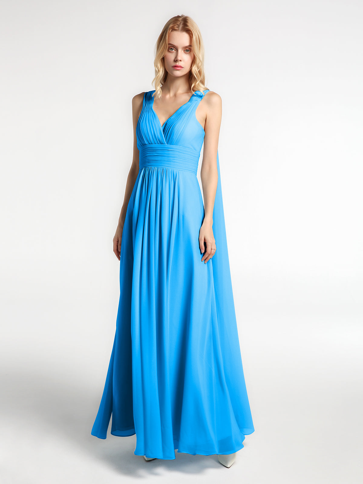 Robes en Mousseline avec Décolleté Illusion et Mancherons Bleu Ciel Grande Taille main image 1