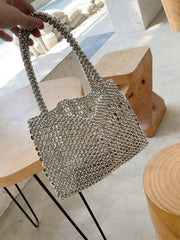 Sac de Soirée Vintage orné de Perles Métalliques