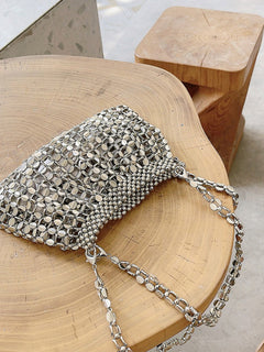 Sac de Soirée Vintage orné de Perles Métalliques