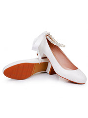 Chaussures de Mariage à Talons Chunky Bas et Bout Rond Ornées de Perles