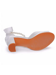 Sandales à Talon Chunky avec Bout Peep Toe Rubans et Perles
