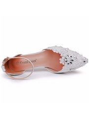 Chaussures de Mariage Blanches en Dentelle et Strass à Bout Pointu