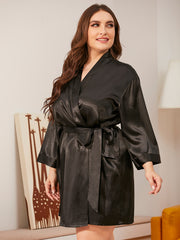 Robe de Nuit Courte à Manches Longues et à Longueur Genou Grande Taille et Sobre