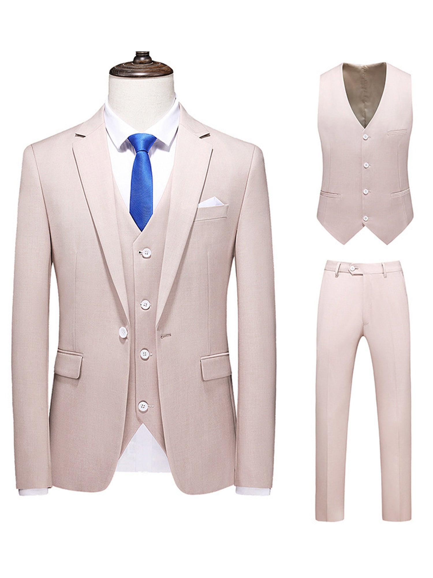 Costume 3 Pièces Homme ZDJSWJ - Veste, Gilet Et Pantalon Slim Fit, Col à Revers, Pour Mariage, Bureau Ou Soirée - 4