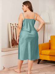 Robe de Chambre Sans Manches Grande Taille Satin à Fines Bretelles pour Femme