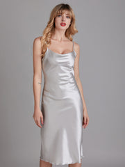 Robe de Chambre Sans Manches en Satin à Fines Bretelles pour Femme