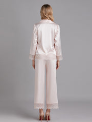 Ensembles de Pyjamas Longs en Satin avec Dentelle pour Femmes