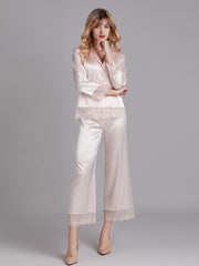 Ensembles de Pyjamas Longs en Satin avec Dentelle pour Femmes