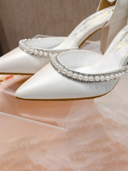 Talons hauts à bloc avec perles et diamants, bride cheville élégante