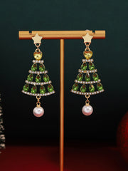 Boucles d'Oreilles Perle Diamant Arbre de Noël Creux