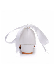 Chaussures de Mariage à Talons Chunky Bas et Bout Rond Ornées de Perles