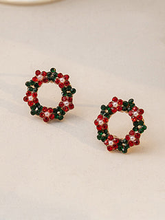 Boucles d'Oreilles Perle Ronde Couronne de Noël