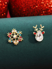 Boucles d'Oreilles Diamant Flocon de Neige et Renne de Noël