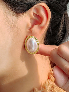 Boucles d'oreilles baroques vintage ovales en perle style Audrey Hepburn