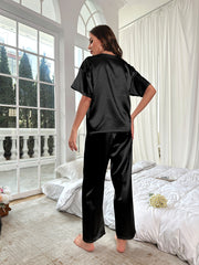 Ensemble Décontracté en Satin Pour l'été Vêtements d'Intérieur à Manches Courtes et Amples