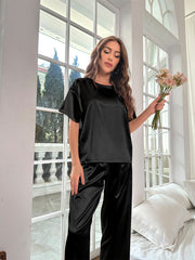 Ensemble Décontracté en Satin Pour l'été Vêtements d'Intérieur à Manches Courtes et Amples