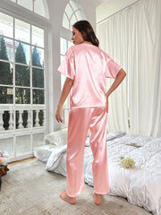 Ensemble Décontracté en Satin Pour l'été Vêtements d'Intérieur à Manches Courtes et Amples