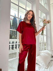 Ensemble Décontracté en Satin Pour l'été Vêtements d'Intérieur à Manches Courtes et Amples