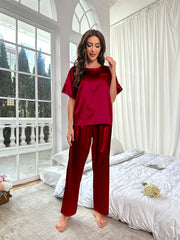 Ensemble Décontracté en Satin Pour l'été Vêtements d'Intérieur à Manches Courtes et Amples