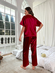 Ensemble Décontracté en Satin Pour l'été Vêtements d'Intérieur à Manches Courtes et Amples