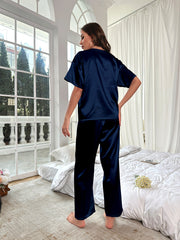 Ensemble Décontracté en Satin Pour l'été Vêtements d'Intérieur à Manches Courtes et Amples