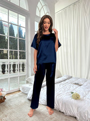 Ensemble Décontracté en Satin Pour l'été Vêtements d'Intérieur à Manches Courtes et Amples