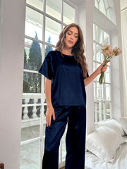 Ensemble Décontracté en Satin Pour l'été Vêtements d'Intérieur à Manches Courtes et Amples