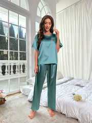 Ensemble Décontracté en Satin Pour l'été Vêtements d'Intérieur à Manches Courtes et Amples