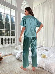 Ensemble Décontracté en Satin Pour l'été Vêtements d'Intérieur à Manches Courtes et Amples