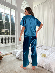 Ensemble Décontracté en Satin Pour l'été Vêtements d'Intérieur à Manches Courtes et Amples