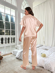 Ensemble Décontracté en Satin Pour l'été Vêtements d'Intérieur à Manches Courtes et Amples